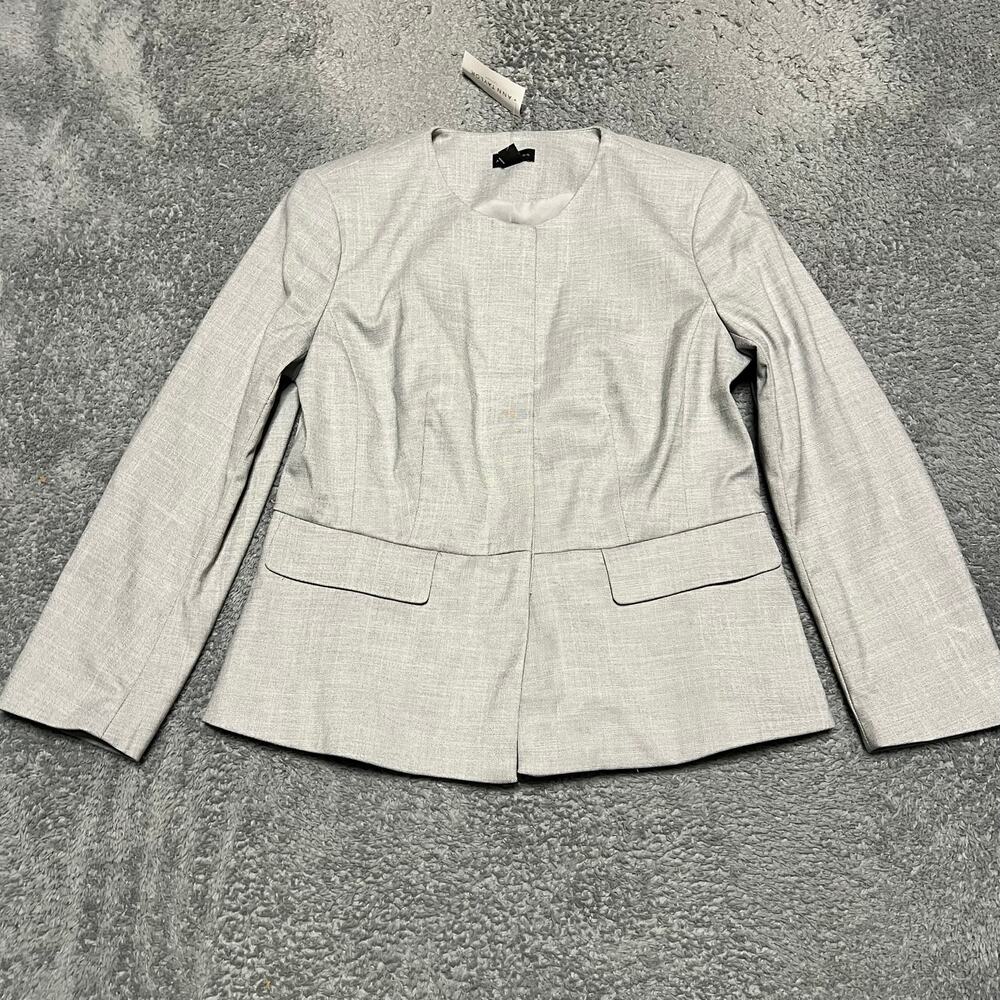 Ann Taylor Blazer Womens 4 Factory Crosshatch Collarless Peplum Grey Jacket